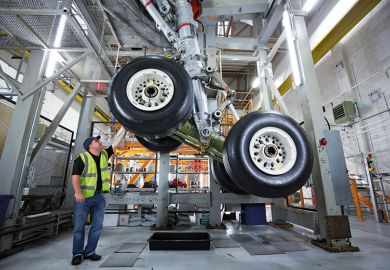 Airbus aircraft landing gear is tested at the Airbus aircraft manufacturer's Filton site