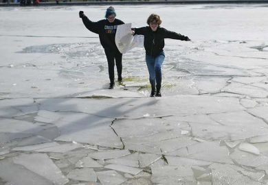 Protestors run over breaking ice