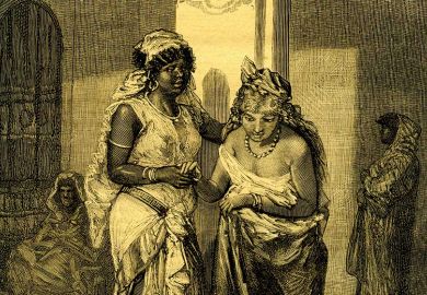 Women’s bath, hammam, in Morocco, Africa, historic print from 1877