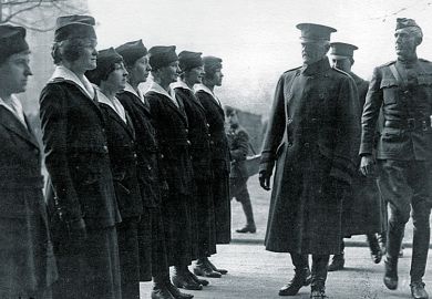 General John Pershing inspects female telephone operators serving in Europe