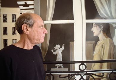 Man and and windows in trompe l'oeil style