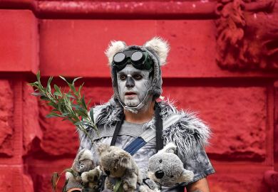 A demonstrator dressed as a "homeless koala" attends a climate protest rally in Sydney on December 11, 2019 A demonstrator dressed as a "homeless koala" attends a climate protest rally in Sydney on December 11, 2019