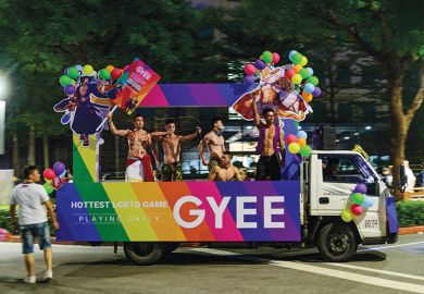A float  advertising LGBT video games at the Taiwan 2019 LGBT Pride Parade