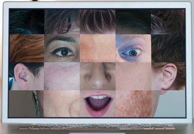 Collage of faces on computer screen Collage of faces on computer screen