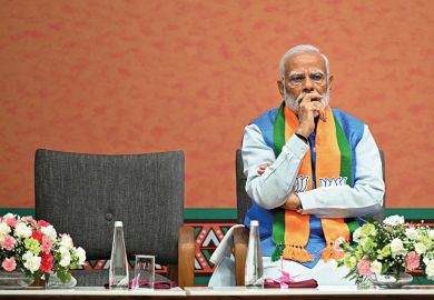 India’s Prime Minister Narendra Modi attends the release of the Bharatiya Janata Party’s manifesto, 14 April 2024
