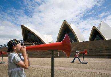 Kids shout through megaphones at the Opera House during the Sydney Festival. Australia Kids shout through megaphones at the Opera House during the Sydney Festival. Australia