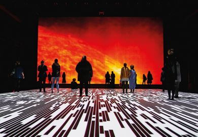 People view Ryoji Ikeda's latest installation  'Micro | Macro' at Carriageworks on July 3, 2018 in Sydney, Australia