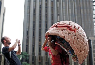 Phone booth transformed into brain sculpture