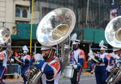 The Morgan State University Magnificent Marching Machine performs the medley of Everybody Dance during the 93rd Macy's 2019 Thanksgiving Day Parade in New York