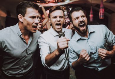 Three men singing Three men singing