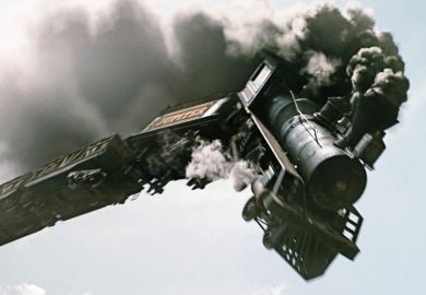 Train crashing off tracks, The Lone Ranger, 2013