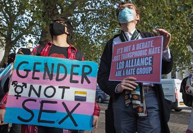 Transgender Action Block activists and supporters protest outside the first annual conference of the LGB Alliance in October 2021 in London Transgender Action Block activists and supporters protest outside the first annual conference of the LGB Alliance in October 2021 in London