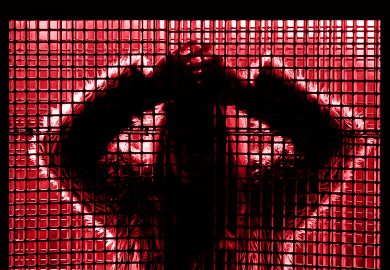 Silhouette of young woman behind window