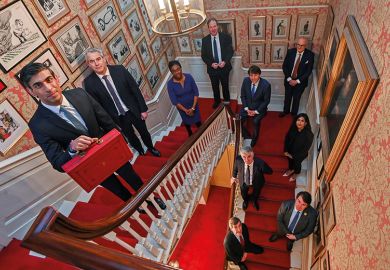 The role of the treasury on higher education. Chancellor of the Exchequer, Rishi Sunak poses with the Budget Box alongside Chief Secretary to the Treasury Steve Barclay, Exchequer Secretary to the Treasury Kemi Badenoch and other staff on staircase The role of the treasury on higher education. Chancellor of the Exchequer, Rishi Sunak poses with the Budget Box alongside Chief Secretary to the Treasury Steve Barclay, Exchequer Secretary to the Treasury Kemi Badenoch and other staff on staircase