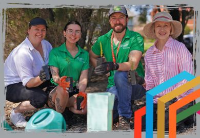 staff and students at Charles Sturt University planting trees as part of their push for sustainability staff and students at Charles Sturt University planting trees as part of their push for sustainability