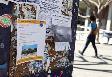 Signs for home rentals are posted in Sproul Plaza on the UC Berkeley campus on March 14, 2022 in Berkeley, California