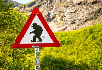 A "beware of trolls" sign A "beware of trolls" sign
