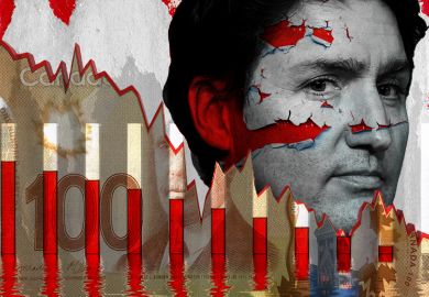 Montage of Justin Trudeau with Canadian cash and test tubes with declining amount of fluid. Torn and tainted to illustrate Trudeau's legacy. Montage of Justin Trudeau with Canadian cash and test tubes with declining amount of fluid. Torn and tainted to illustrate Trudeau's legacy.