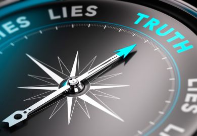 Truth and lies shown on moral compass