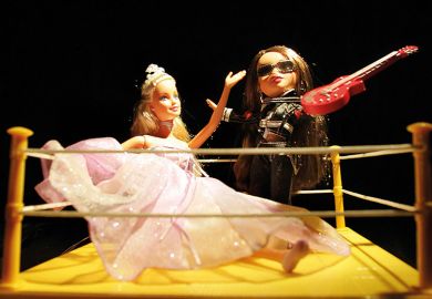 Two Barbies in boxing ring