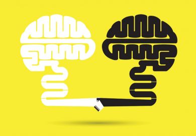 Two human brains shaking hands (illustration)
