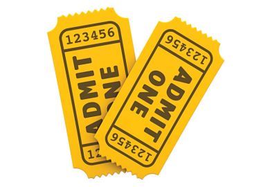 Two yellow 'Admit one' tickets