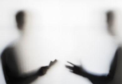 Two men negotiating behind curtain