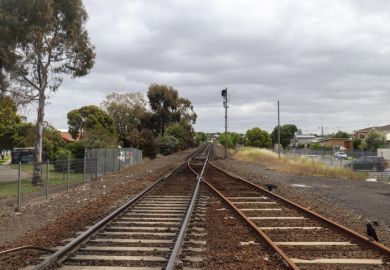 two train lines merging into one near the South Geelong train station