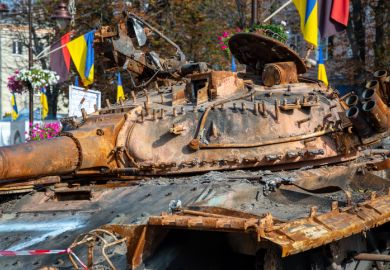 Destroyed Russian military equipment Ukraine. Khmelnytskyi August 24, 2022. Destroyed military equipment of Russia in the war with Ukraine on parade before Independence Day.