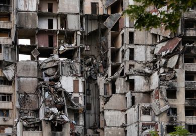 A bombed building in Ukraine
