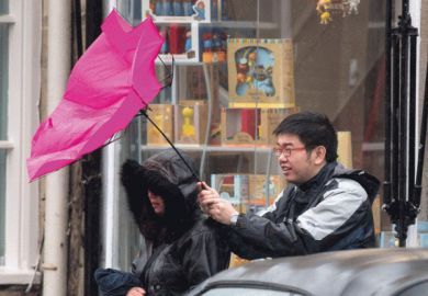 Umbrella blown inside-out