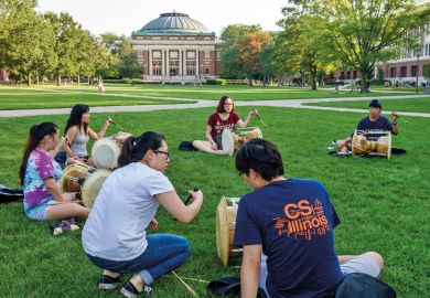 University of Illinois at Urbana-Champaign students playing drums