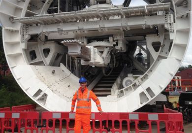 University of Sheffield student with tunnel boring machine (TBM)