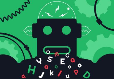 Vintage robot generating text