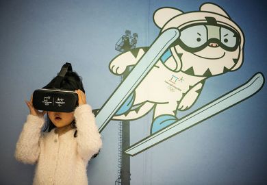 Girl wearing virtual reality headset