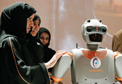 Visitors touch REEM-B robot, Pal Technology Robotics, Abu Dhabi, 2008