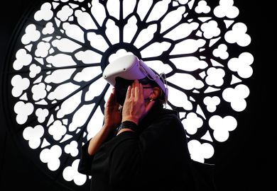 Person wearing VR headset to illustrate AI ‘blind spots’ hide risks and limit potential rewards for HE