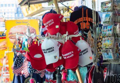 Washington D.C., USA - June 3, 2019 Make America Great Again hats sold at a sales booth near 15th St NW.