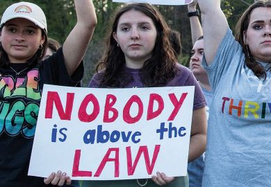 Demonstrators at St. Anselm College protest against former US President to illustrate US college criticised for hosting Trump’s ‘spectacle of lies’ 