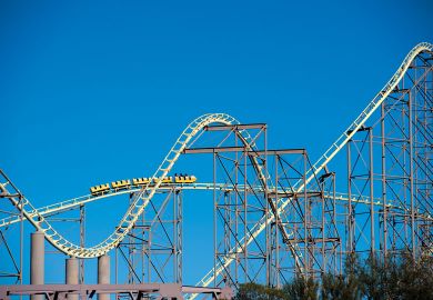Roller coaster at a theme park in Primm in Nevada, US Roller coaster at theme park of Primm in Nevada State of Clark County in USA to illustrate With the USS on the up, we need to try to flatten out the roller coaster