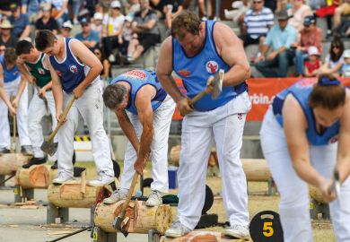  A group of wood choppers in a competition in Sydney to illustrate Languages face chop as Macquarie focuses on ‘cultural fluency’