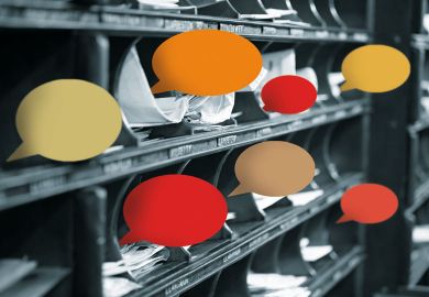 Sorting office with speech bubbles to illustrate Academic freedom is not the same as freedom of speech for academics