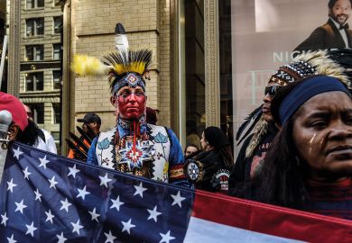 Native peoples participate in the first annual Indigenous Peoples of the Americas parade to illustrate US pushes integration of indigenous knowledge in science