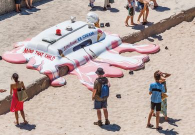 Sculpture of a melted ice cream van in Australia, New South Wales, Sydney, Tamarama Beach to illustrate International fee levy ‘will sap student sentiment’