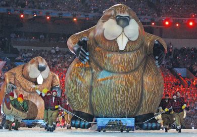 Entertainers dressed as lumberjacks in Vancouver, Canada to illustrate Entertainers dressed as lumberjacks in Vancouver, Canada Canadian universities reel from international student visa cut