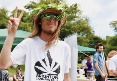 Member of the Brighton Cannabis Club posing Member of the Brighton Cannabis Club poses to illustrate Zero-tolerance campus drug policies ‘do more harm than good’