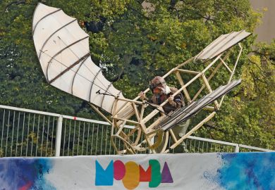 Contestant trying to fly his home made flying contraption taking part in the Birdman Rally in Melbourne, Australia to illustrate Faux ‘demand-driven’ equity approach won’t work, Canberra warned