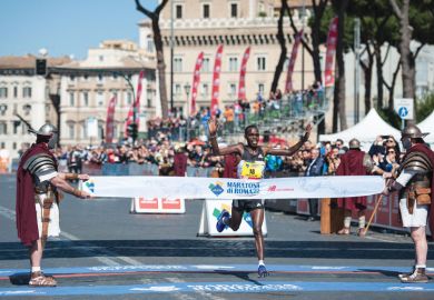Amos Kipruto crossing the finish line in Rome to illustrateItaly’s lettori divided on  £36 million plan to end epic dispute