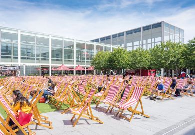 Outdoor deck chairs at Milton Keynes Shopping Centre Outdoor deck chairs at Milton Keynes Shopping Centre to illustrate In-person teaching campus plan ‘meets demand’ as OU model creaks