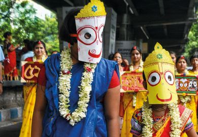 People dressed as Jagannath, Subhadra and Balaram during annual rathyatra festival in Kolkata , India People  dressed as Jagannath , Subhadra and Balaram during annual rathyatra festival in Kolkata , India to illustrate Mandatory ‘Indian knowledge’ course seen as ‘indoctrination’